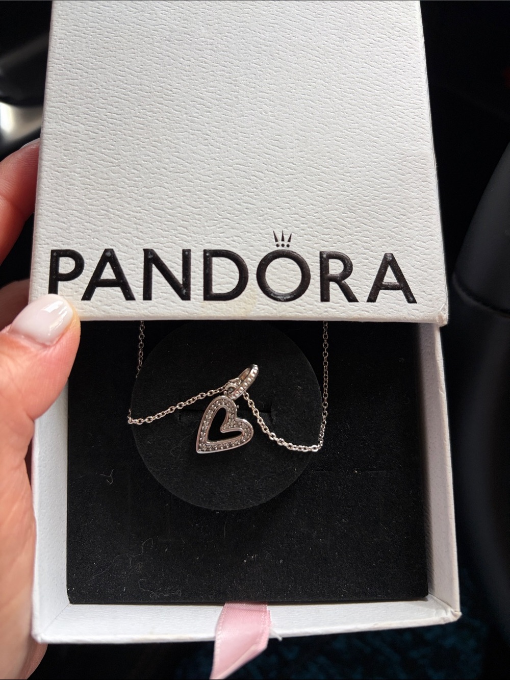 Pandora Silver Heart Pendant Necklace with Pavé Accents